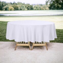 White Fabric Tablecloth Round 96"