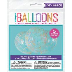 16" Clear Balloons w/Pink,Blue,Green Star Confetti 5CT