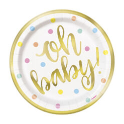 Oh Baby Gold Baby Shower Plates 7" 8CT