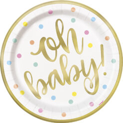 Oh Baby Gold Baby Shower Plates 9" 8CT