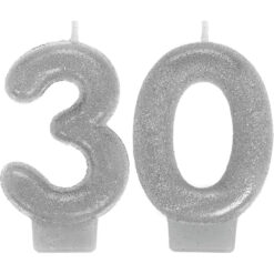 Numeral Candle Sparkling Celebration Silver 30 3"