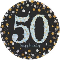 Sparkling Celebration 50th Birthday Plates Paper Round 9" 8CT