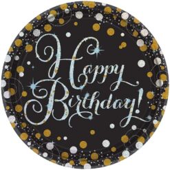 Sparkling Celebration Happy Birthday Plates Paper Round 9" 8CT