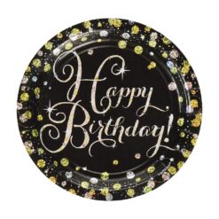 Sparkling Celebration Happy Birthday Plates Paper Round 7" 8CT