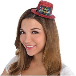 Red Glitter Mini Happy Birthday Top Hat