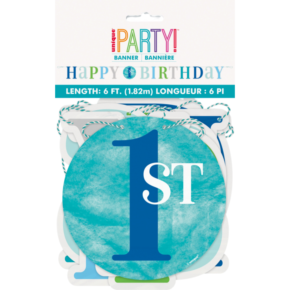 Blue Dots 1st Birthday Letter Banner 6FT 3 Blue Dots 1St Birthday Letter Banner 6Ft