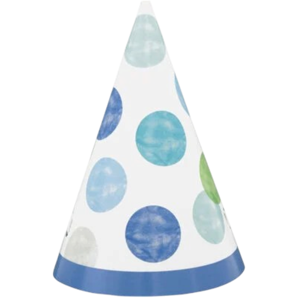 Blue Dots 1st Birthday Mini Party Hats 8CT 4 Blue Dots 1Bd Mini Party Hats 8Ct