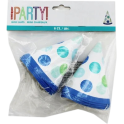 Blue Dots 1BD Mini Party Hats 8CT